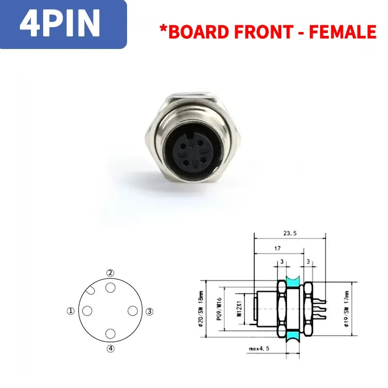 1pcs M12 4pin 5 8Pin Sensor Connector Panel Back Mount Waterproof Flange Socket Threaded Coupling Male&Female A Code Connectors