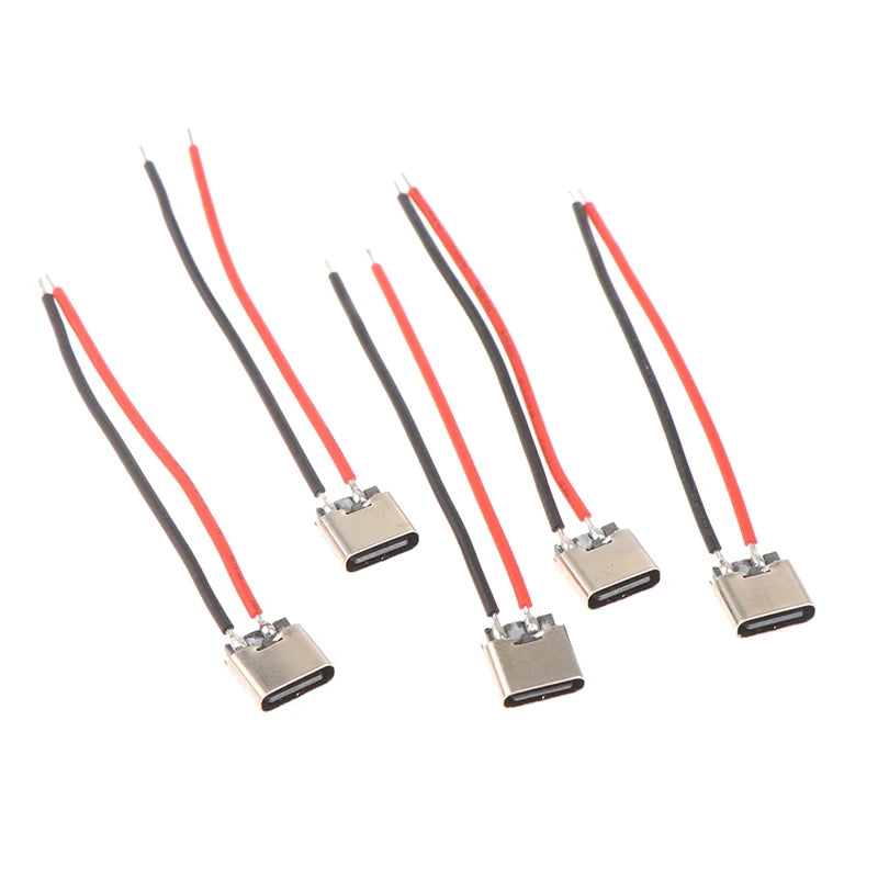 5pcs Type-C 2pin Soldered Female Base W/ Wire Typec Female Socket For Mobile Phone Charging Type -c Port Charging Interface Jack