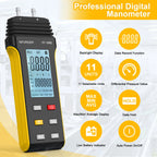 HoldPeak 189B Digital Manometer 11 Units Differential Pressure Gauge MAX/MIN/AVG Backlight for HVAC System