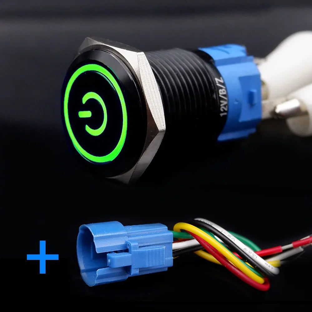Black Push Button Switch with Wire Led Light 16/19/22mm Waterproof Illuminated  Metal Latching Momentary 5V 12V 220V Red Blue