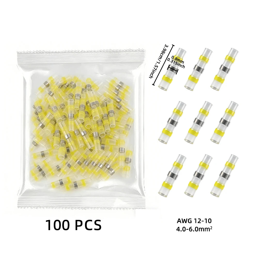 100~1000Pcs Heat Shrink Butt Terminals with Solder ,Solder Seal Wire Connectors,IP67 Waterproof Electrical Equipment Connection