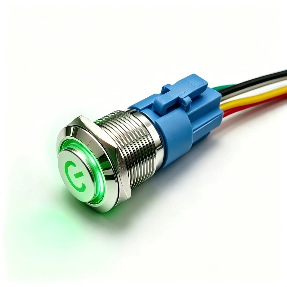 12/16/19/22mm Metal Push Button IP66 Waterproof Self Reset Latching Red LED 1NO1NC Plug Terminal 5V 12V 220V Control Switch Blue