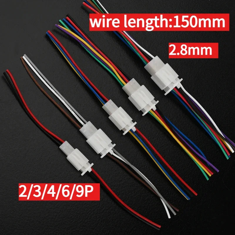 5pairs 2.8mm Automotive Controller Handle Motor Wire Connector 2/3/4/6/9P 15cm 0.75mm2 18AWG Automobile Male Female Plug Cable