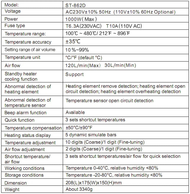 ATTEN St-862D 110V / 220V 1000W Hot Air Gun Digital Display BGA Rework Station Automatic Sleep Repair Desoldering Station