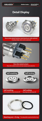 ABILKEEN 22/25MM 1NO1NC/2NO2NC Metal Push Button Switch IP65 Waterproof Momentary/Latching Push Button with LED Ring Light