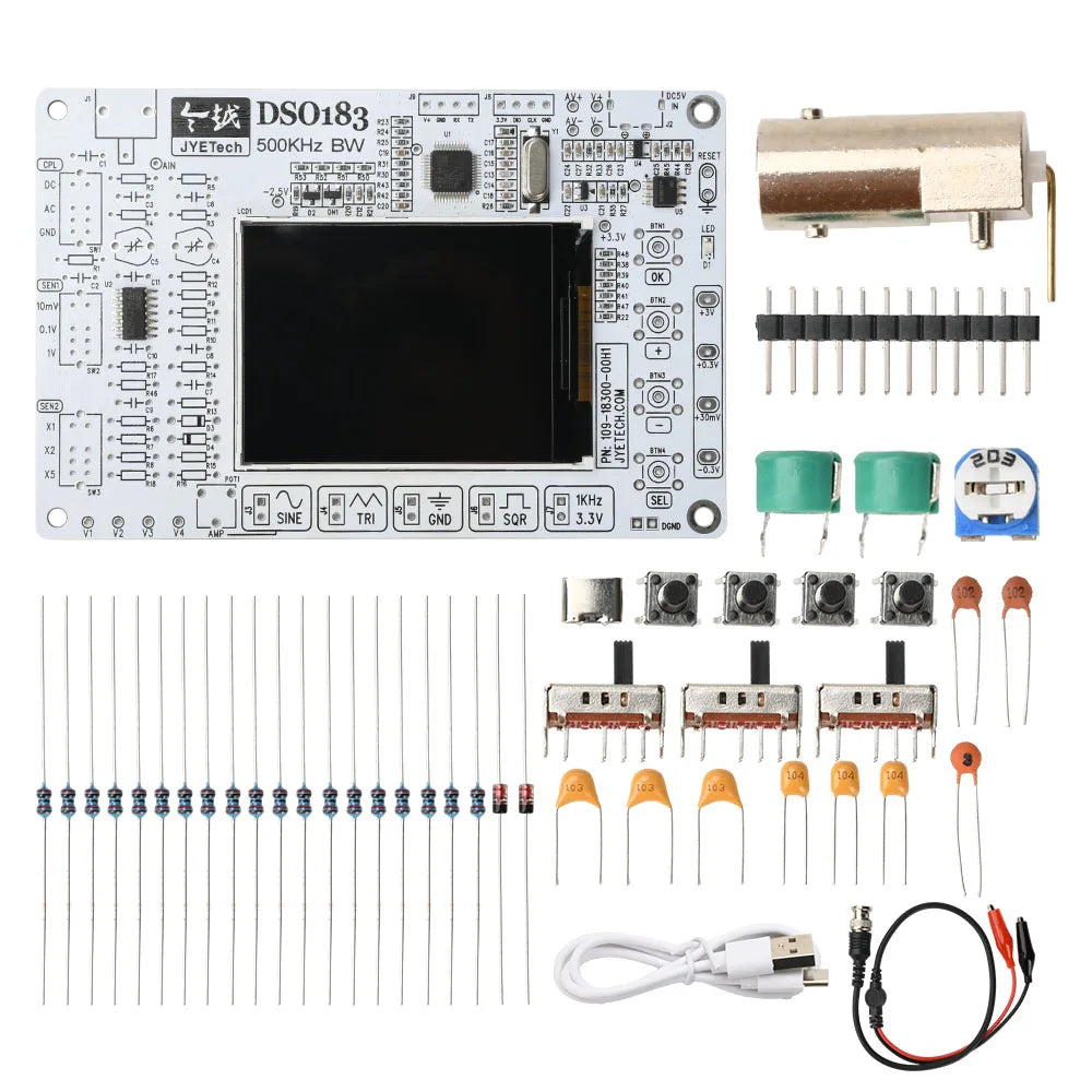 DSO183 Microcontroller Kit DIY Mini LCD Digital Oscilloscope Kit Electronic Welding Training Production Parts 0-500KHz Type C