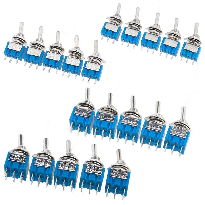 DL 5Pcs Miniature Lever Toggle Switch Single Pole Double Throw ON-OFF-ON /ON-ON 120VAC 6A 1/4 Inch Mounting MTS-102 103 202 203
