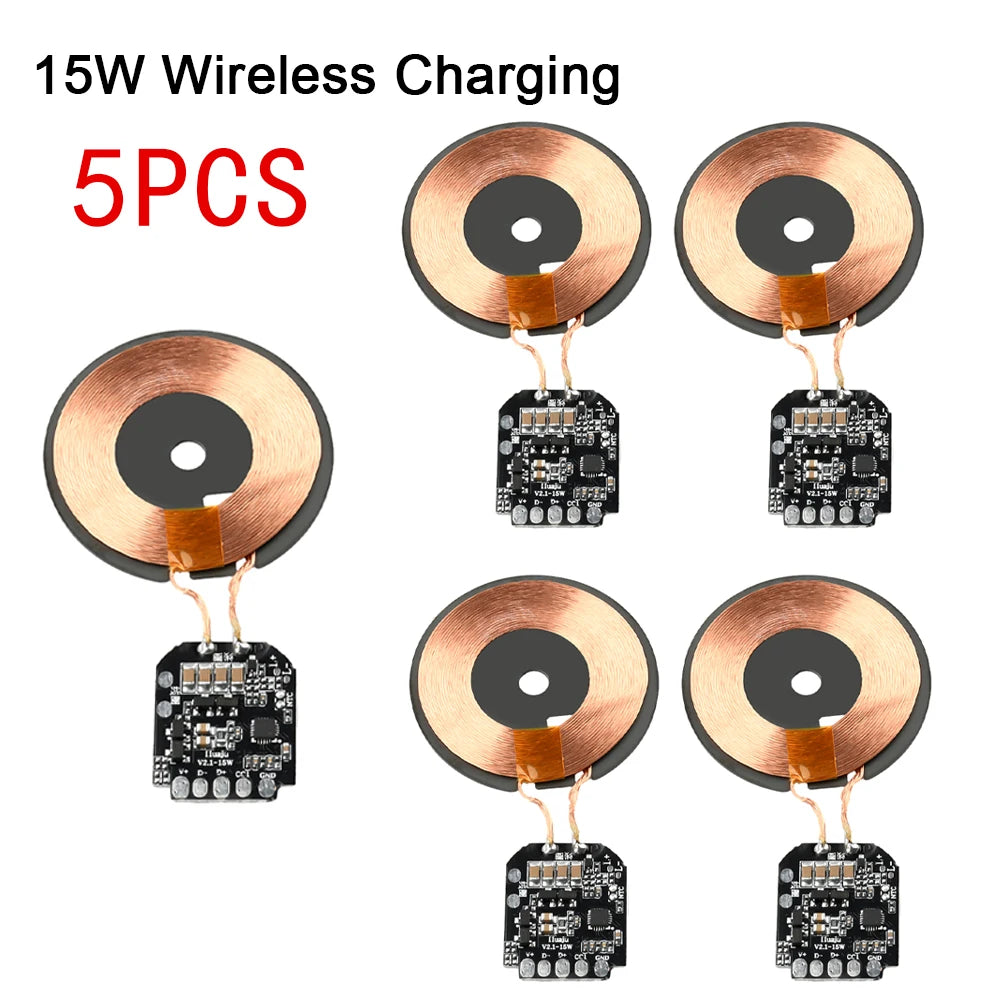 5Pcs Wireless Charging Transmitter Module Supports 5W 10W 15W Wireless Charging QC 2.0 Adapter Electromagnetic Induction Charger