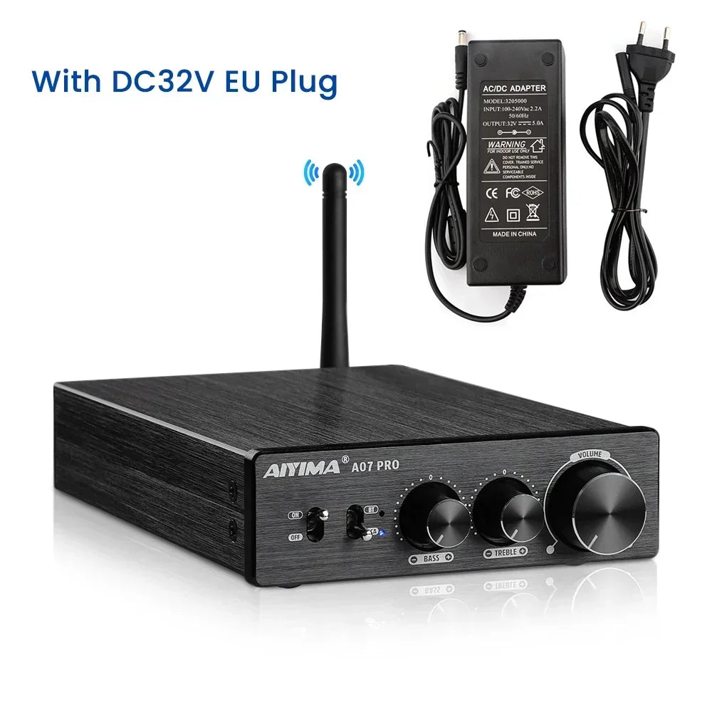 AIYIMA A07 PRO Bluetooth Amplifier TPA3255 QCC304X Stereo 2.0 Channel 300Wx2 Power Digital Amplifier RCA APT-X Home Sound AMP