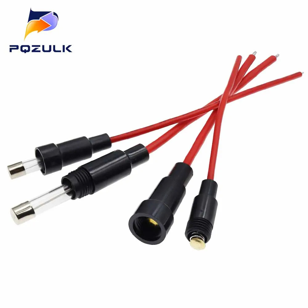 5*20MM 6*30mm Glass Tube Fuse Holder Screw Type Quick Blow 5X20MM Fuses with 22 20 18 16 14AWG Wire 250V for Car