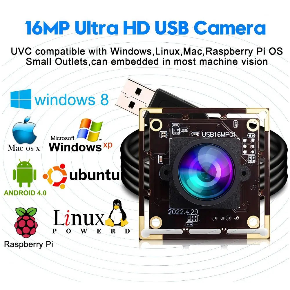 ELP 16MP IMX298 USB Camera Module 120° Low Distortion Wide Angle UVC Webcam for OCR Document Scanning