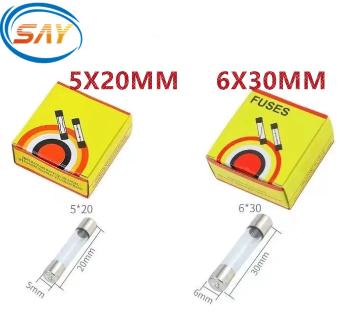 Glass Fuse  5*20MM 6*30MM  100PCS/LOT 250V 0.1A 0.2A 0.3A 0.5A 1.25A 1.5A 3.15A 6.3A 1A 2A 3A 4A 5*20 5X20  Fast Blow