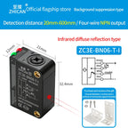 ZHICAN ZC3E Long Range Photoelectric Sensor 2m Diffuse Reflective Switch NPN NO 24V DC Object Detection