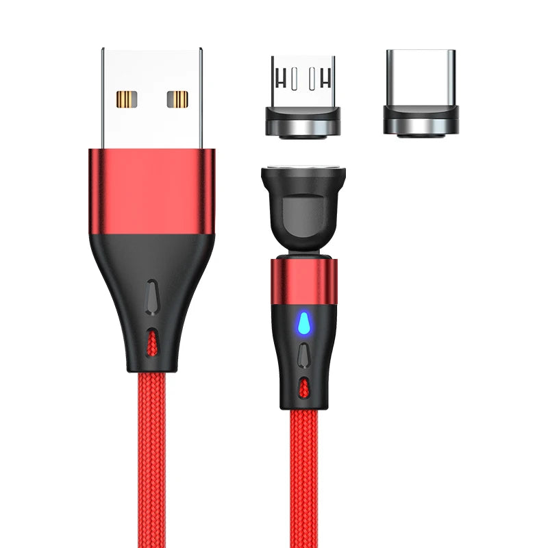3A Fast Charging Magnetic Cable 540° Rotating USB Type C Micro Data Cable for Samsung Huawei Xiaomi Android Phone Charger Wire