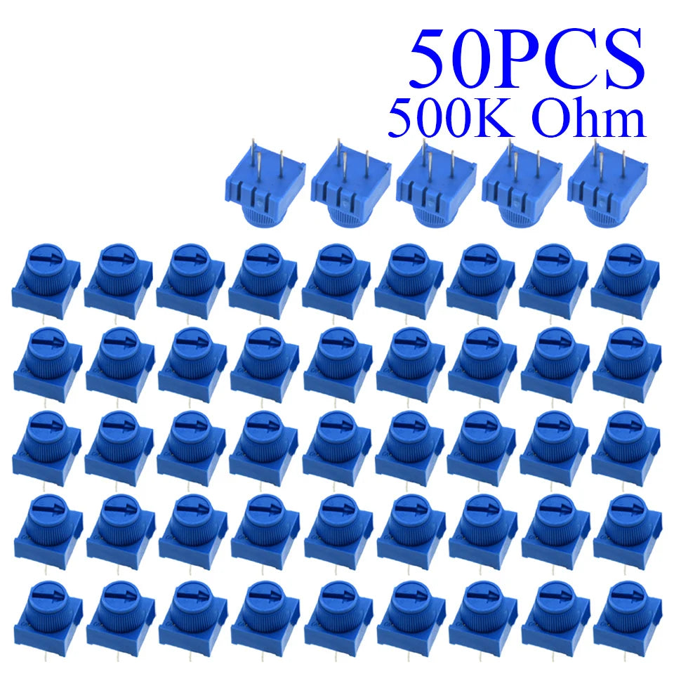 5-100pcs 3386P-1-103 1k 2k 5k 10k 20k  0.5W, 1/2W PC Pins Through Hole Trimmer Potentiometer Cermet 1 Turn Top Adjustment