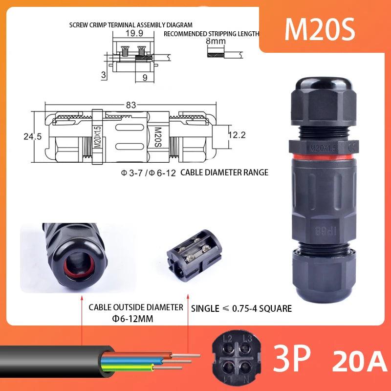 IP68 Waterproof Connector Outdoor LED Lighting Sealed Connector  Assembly Type Wire And Cable Quick Terminal Connector 2/3/4/5P