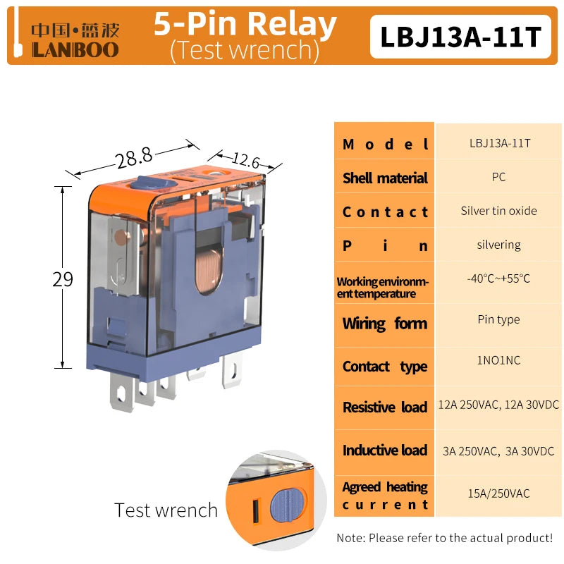 LANBOO J13A Series 5pin 8pin Intermediate Relay Auxiliary Relay 10A 12A 12V 24V 220V Custom Voltage with Test Wrench for Automot