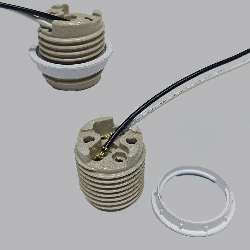 E26 Light Socket with Shade Ring, UL Listed Medium Screw  Porcelain Pre-Wired Lamp Holder for Halogen LED Bulb Lamp Fixture