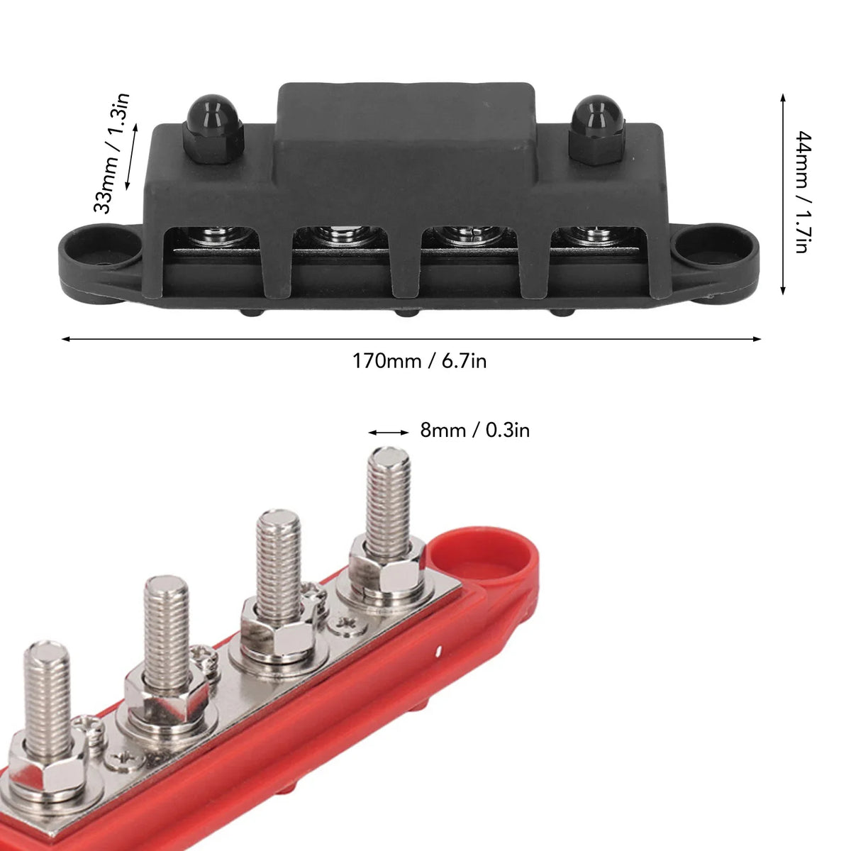Power Distribution Block M8 Screw 4 Terminal Bus  DC 48V 250A for Automobile Boat Power Distribution Block Bus  250A