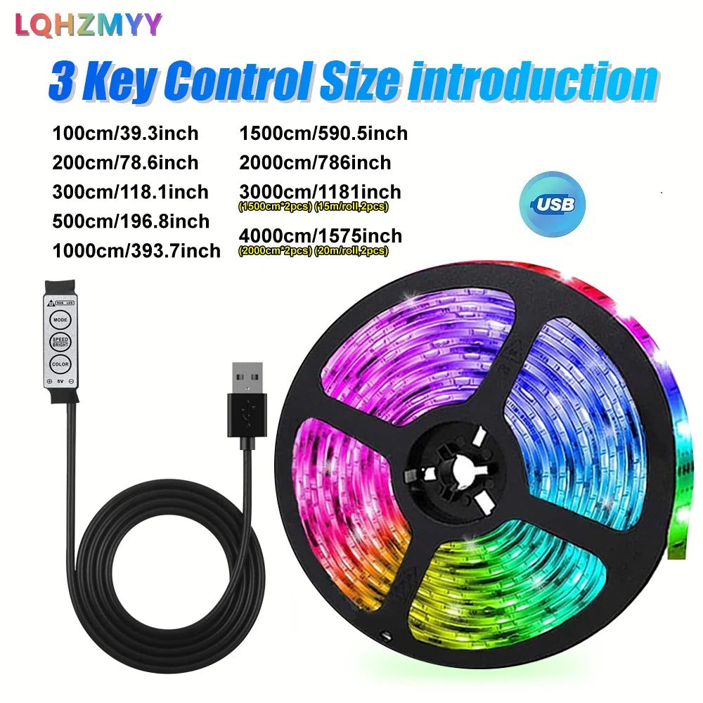 1 Roll of Low-Voltage 5V Light Strip 5050 Rgb Colorful Led Light Strip with Simple Three-Key Controller, Suitable for Computer and Tv Backgrounds, Gaming Atmosphere, Holiday Music Stage Parties, and Home Decoration