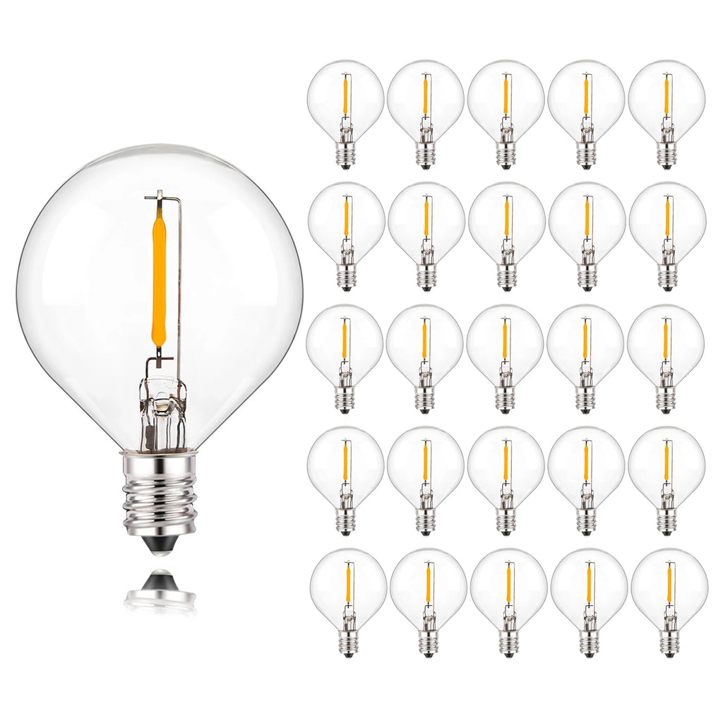 25PCS Vintage G40 LED Light Bulbs 1W E12 220V Warm White 2200K Clear Glass Equal 7W Incandescent String Light Replacement Bulb