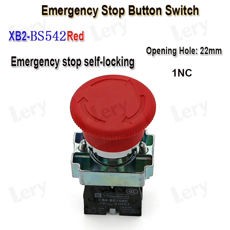 1Pcs XB2-BG21 XB2-BA31 XB2-BS54 22mm Knob Key Start Inching Power on Button Switch Self Reset Small Mushroom Head Emergency Stop