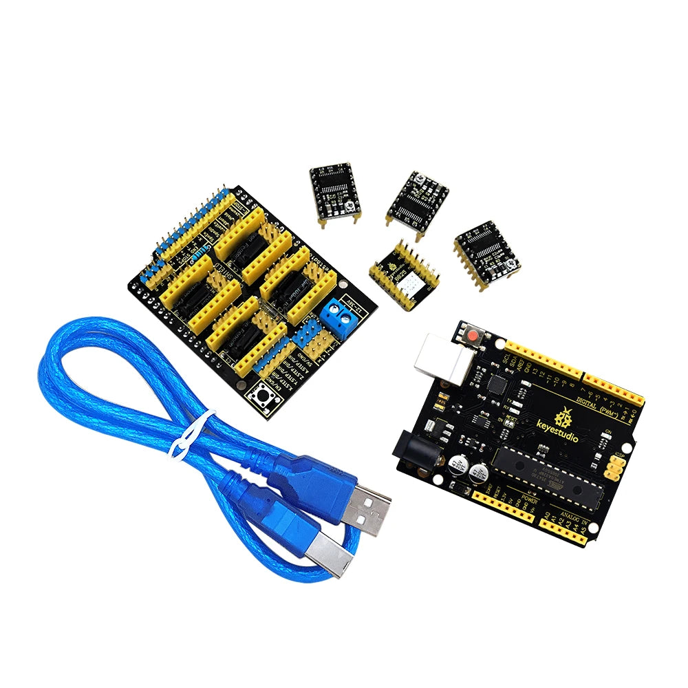Keyestudio CNC Kit For Arduino CNC Shield V3.0+UNO R3+4pcs DRV8825 Driver +1pc USB Cable Compatible GRBL 0.8c Kit