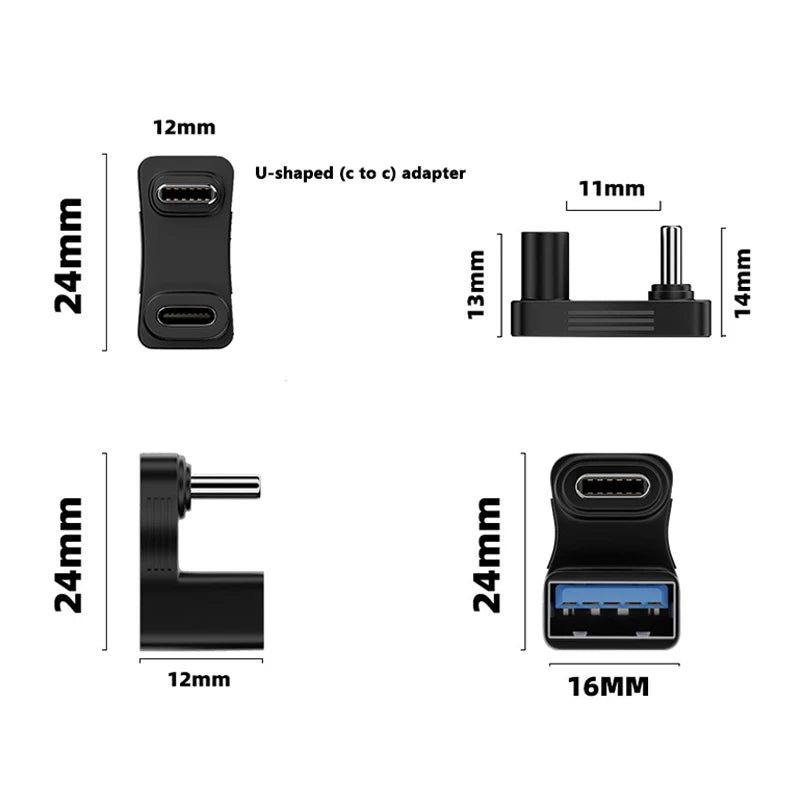 180 Degree U-shaped 100W USB 3.1 Type C Male to Female 1 to 2 Adapter OTG 10Gbps Fast Data 4K Tablet USB-C Charging Converter