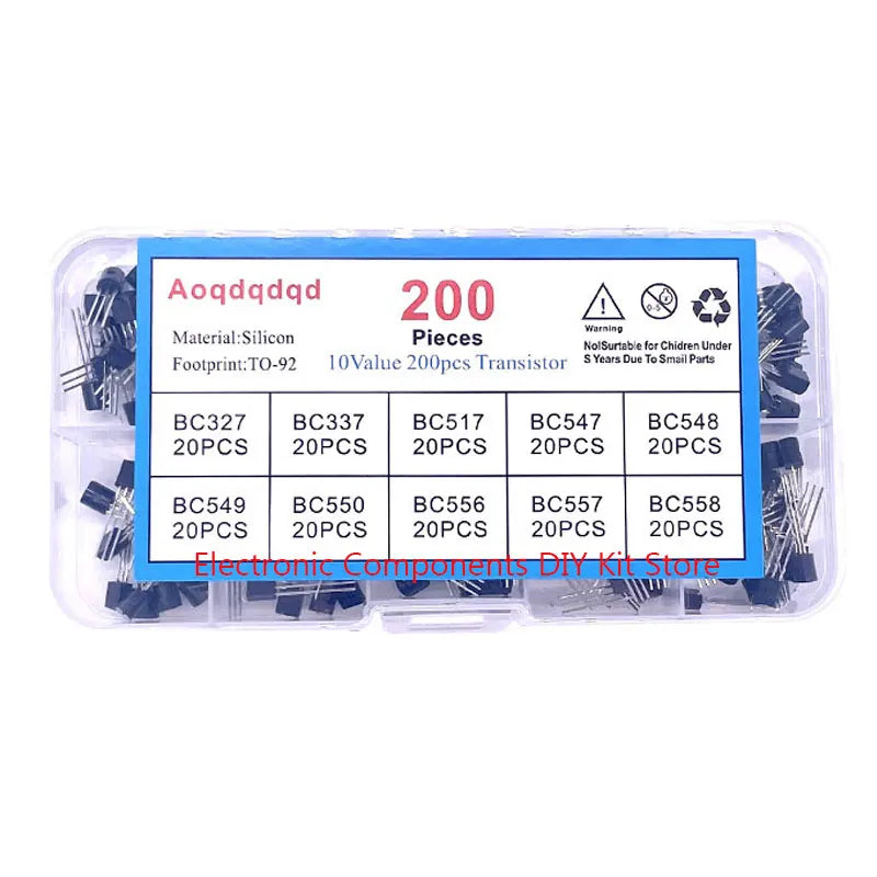 10 kinds of TO-92 specifications mixed electronic components 200 triode PNP NPN transistor kit Component box 2n222 BC337 BC327