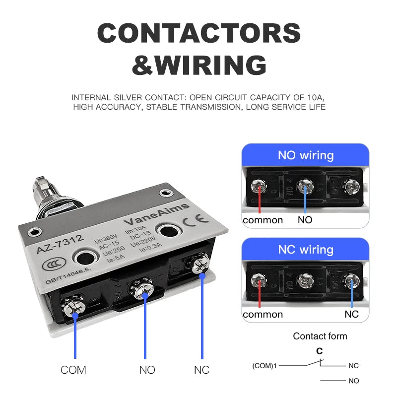 Waterproof AZ Micro Limit switch 10A 250V AZ-7312 AZ-7311 AZ-7121 AZ-7120 Small Roller Lever Travel Switch without fixation
