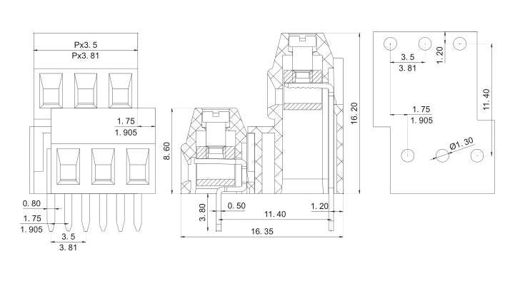 10pc PCB Screw Terminal Block 128-3.5/3.81/5.0/5.08/7.5/7.62-2P 3Pin Spliceable 0.15/0.2/0.25/ 0.3inch Pitch Rohs Wire Connector