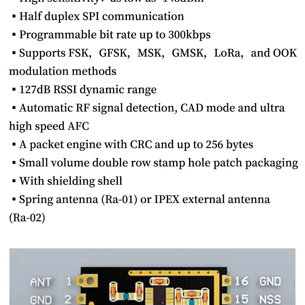 SX1278 LORA spread spectrum wireless transparent transmission module SX1278 433MHZ/SPI in line /Ra-01 Ra-02
