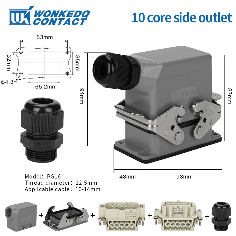 HDC HE Heavy Duty Connector 6/10/16/24/32/48 Core Pin Top/Side Outlet Aviation Plug Rectangular Waterproof Electrical Wiring