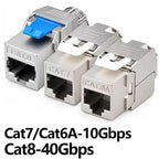 Tool-free Cat8/Cat7/Cat6A RJ45 Keystone module STP type  zinc alloy shielded STP module self-locking network coupler adapter