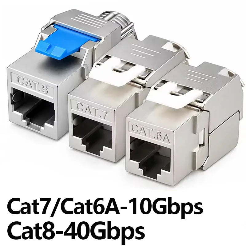 Tool-free Cat8/Cat7/Cat6A RJ45 Keystone module STP type  zinc alloy shielded STP module self-locking network coupler adapter