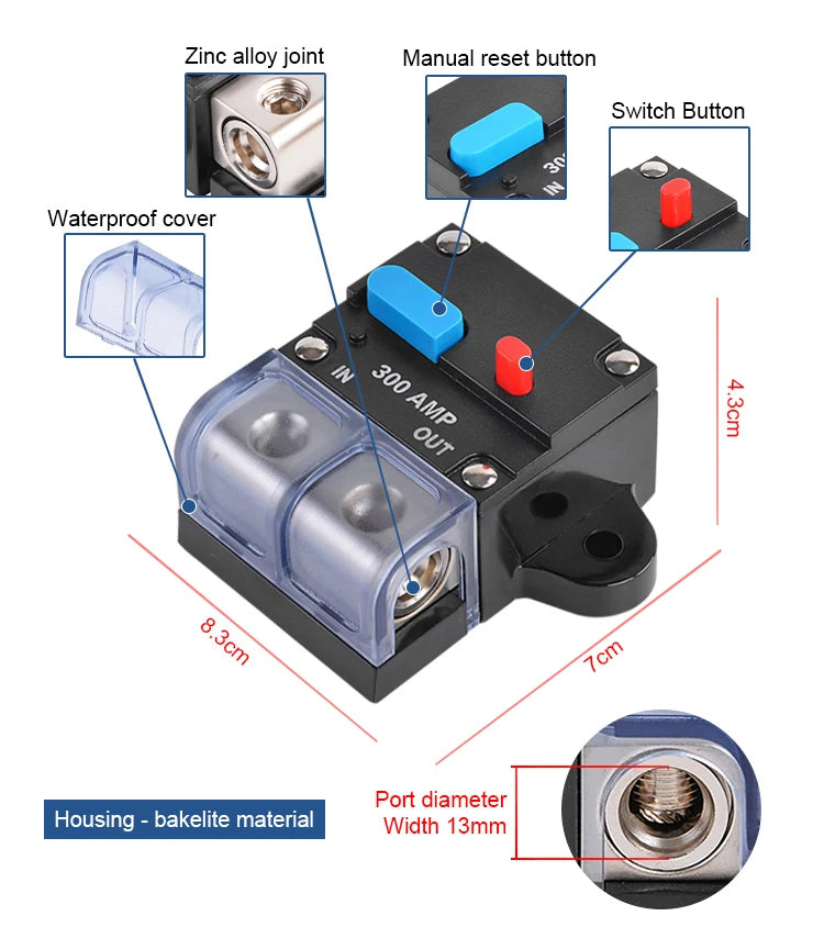 Circuit Breaker Reset Fuse 12v 24v 48v DC 20A-300A 250A Solar Fuse Car Boat Audio Manual Power Protect Fuse Resettable Insurance