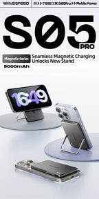 MOVESPEED S05Pro Magnetic Power Bank 5000mAh Wireless External Battery with Stand for MagSafe Powerbank for iPhone 16 15 Samsung