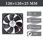 Gdstime 120mm USB PC Fan 5V 12V 24V 48V 12cm DC Brushless Cooling Fan 12025 2PIN 3PIN 4PIN Ball Computer Case Fan Waterproof Fan