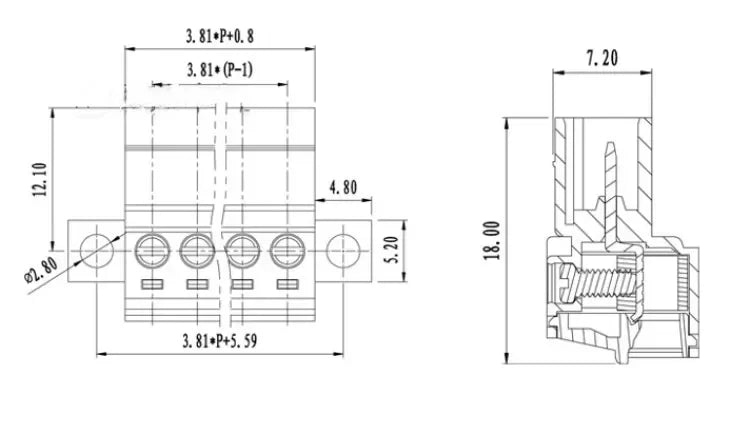 1Sets Solderless Docking Type 15EDG 3.81MM Screw Terminal Block Connector PCB Plug-in Type 15EDGRKC 3.81 Green Terminal Block