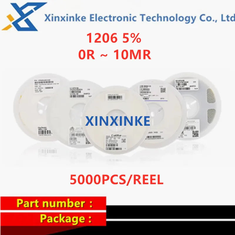 5000PCS 1206 0R ~ 10MR  SMD Resistor Accuracy 5% 0 1 10 100 150 330 ohm 1K 2.2K 10K 22K 30K 100K  1M 10M 1R 10R 100R 150R 220R