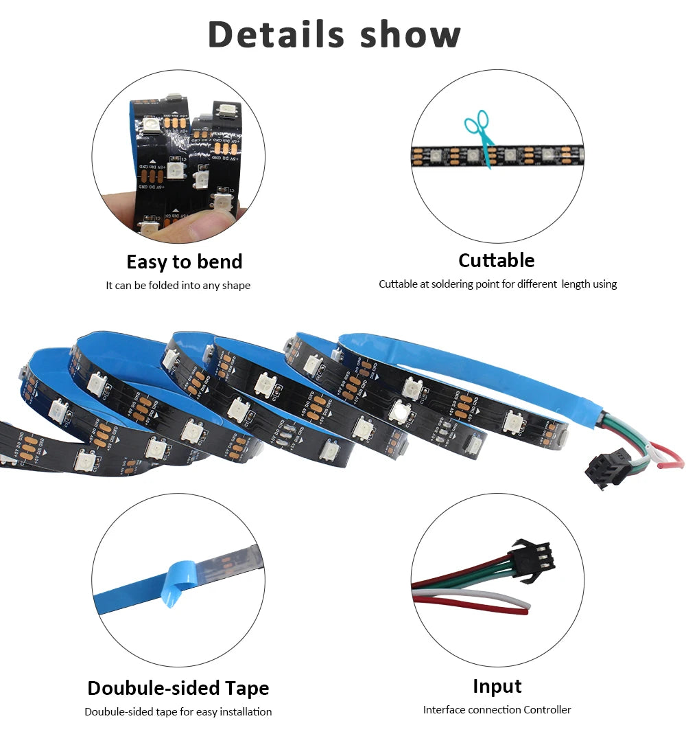 WS2812B RGBIC LED Strip Light 5V DC 5050 300LED SMD Digital LED Tape Ribbon Lamp Black PCB Waterproof Addressable RGB IC Stripe