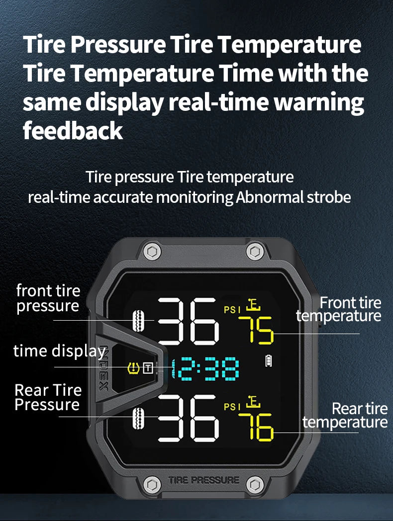 Yangood TMPS Motorcycle Tire Pressure Sensor Waterproof LCD Color Display Real-Time Safety Tire Pressure Monitoring System