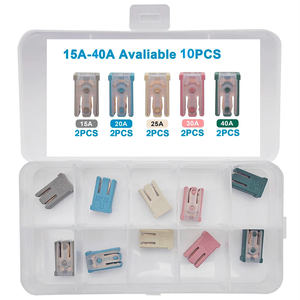 10/14/16/28Pcs MCASE Fuse 15A 20A 25A 30A 40A 50A 60A 32V Mini Slotted Automotive Shaped Cartridge Kit With Plastic Shell Box