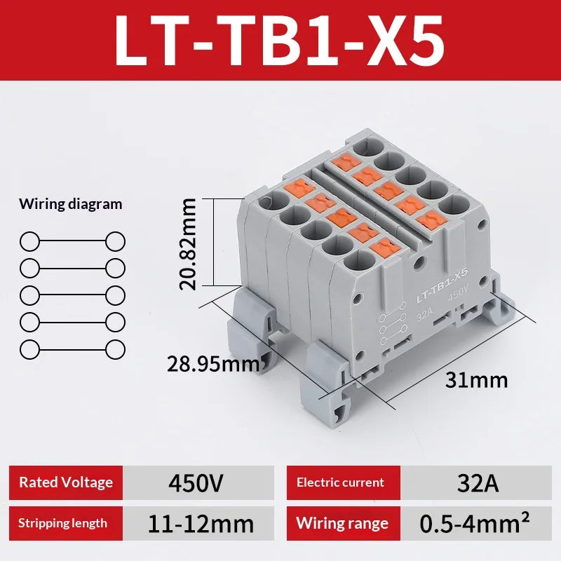 Push-in Terminal Block Multiple In Out Terminal Quick Connection of Wires Din Rail Wire Connector Universal Junction Box TB1-X6D