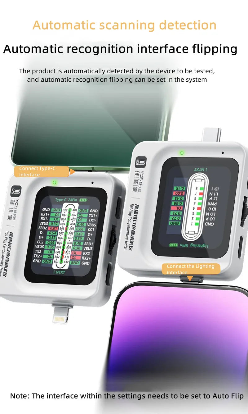 YCS TNS360 Tail Plug Detector Type-C Lighting Interface Quickly Read Detection Data for Mobile Phone Laptop Tail Plug Detection