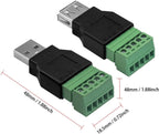 USB 2.0 Type A Male/Female to 5 Pin Screw Block Connector USB Jack with Shield USB2.0 to Screw Terminal Plug Adapter Converter