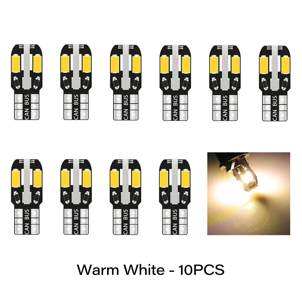10PCS W5W T10 LED Bulbs Canbus 5730 8SMD 12V 6000K for Car Turn Signal Reading Brake Trunk Hood Width Clearance Lights
