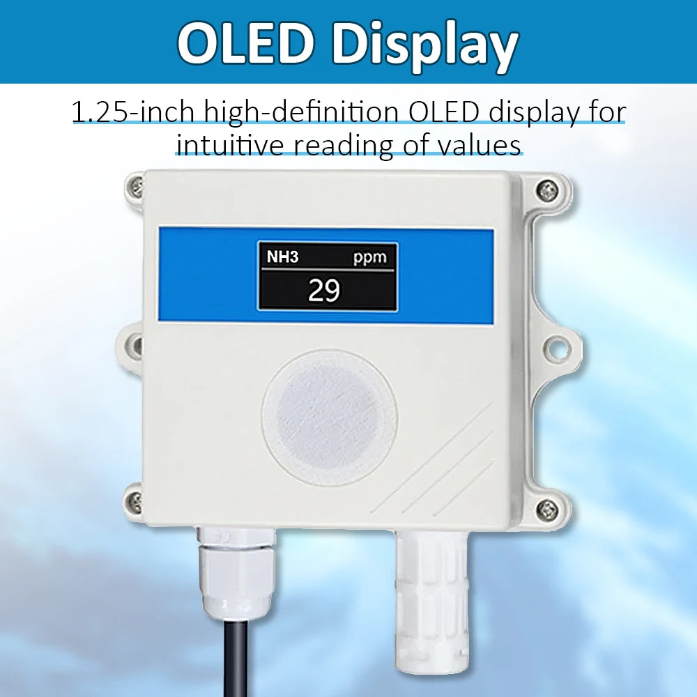 Ammonia Gas Sensor NH3 Concentration Detection High Precision Detector 20ppm 100ppm 500ppm Output RS485 4-20mA 0-5V 0-10V