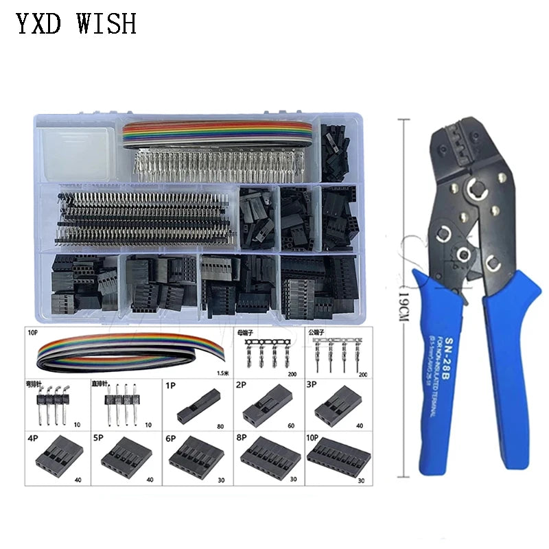 SN-28B Crimping Tool Kit With 1550PCS 2.54mm Dupont Connectors and Crimp Pins 2.54mm JST-XH Connectors DIY Sets