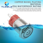 12/16/19/22mm Waterproof Metal Push Button Switch LED Light Momentary Latching Car Engine Power Switch 12V 24V Red Blue
